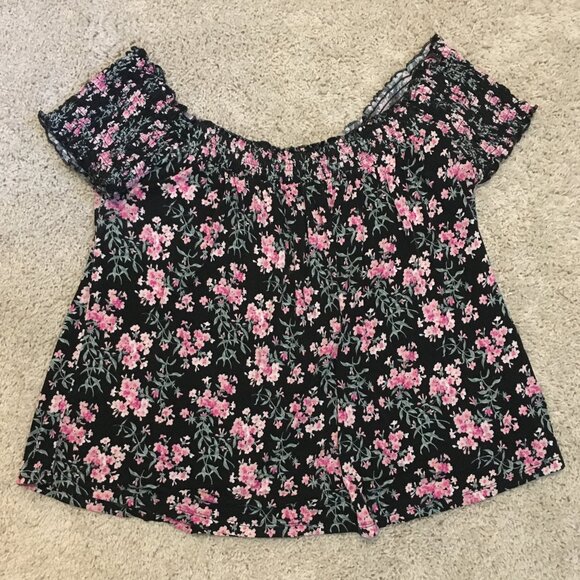 Soft & Sexy Black Floral Smock Collar Off Shoulder Top - Picture 10 of 13